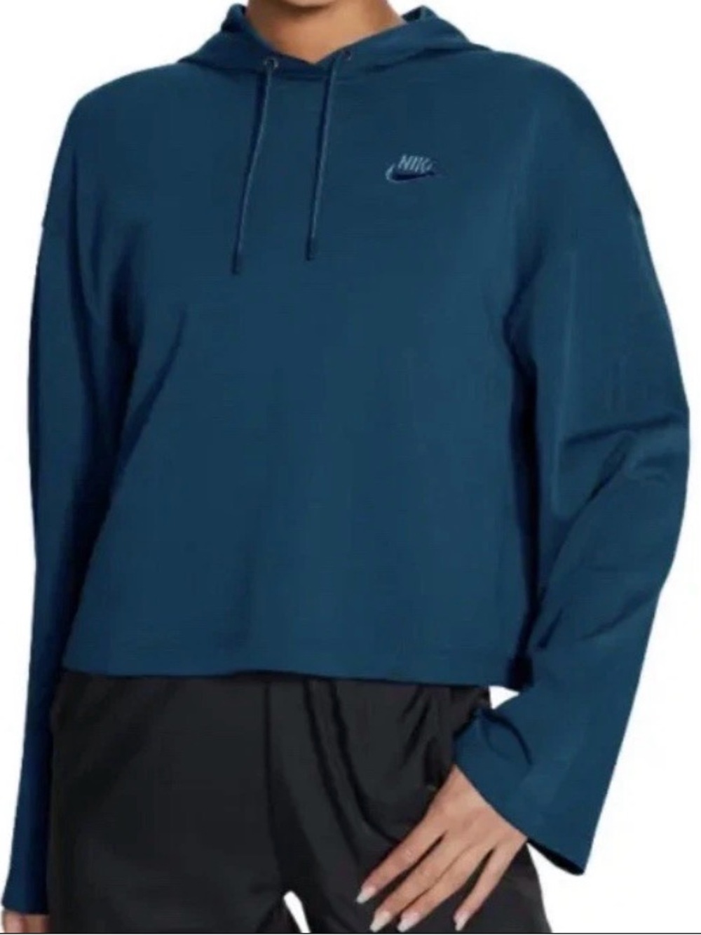 Nike Women’s Blue Cropped Hoodie with Hood and Drawstrings Size L